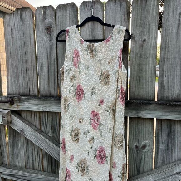 Vintage 90s Sheri Martin Floral Lace Mesh Maxi Dress - Picture 2 of 5